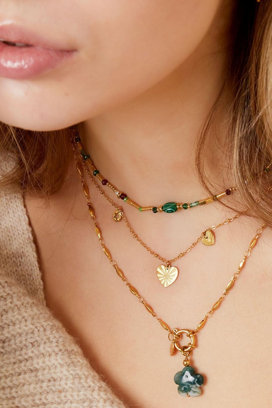 Corazones de collar de acero inoxidable Color dorado Imagen4